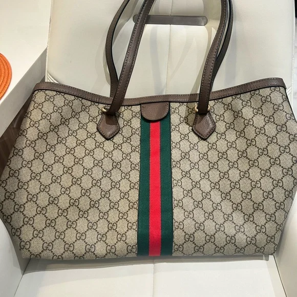 Gucci Beige and Brown Briefcase with Red and Green Stripe - Picture 3 of 5